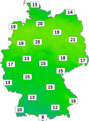 Deutschlandkarte mit Abendtemperaturen am 02.05.2024